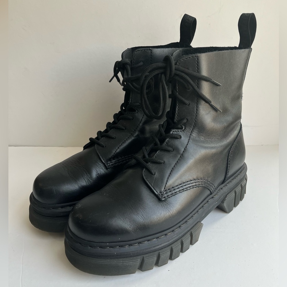 Dr Martens Audrick 8 Eye Combat Platform Boots Black Nappa Lux Women's Size 11